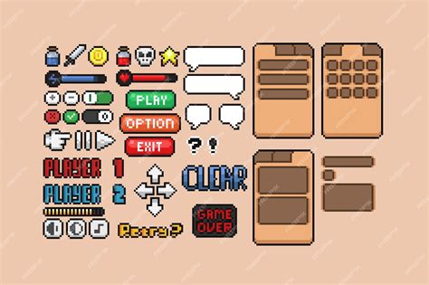 Premium Vector | Simple game ui in pixel art style