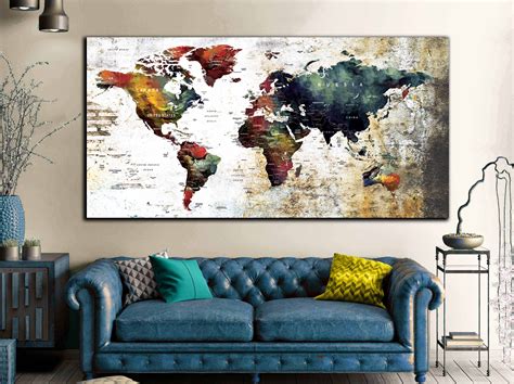 World Map Largeworld Map Canvasworld Map Wall Artcustom - Etsy