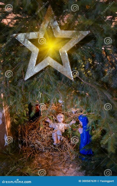 Christmas Nativity Scene with Baby Jesus Creche Stock Image - Image of figure, christ: 300587639