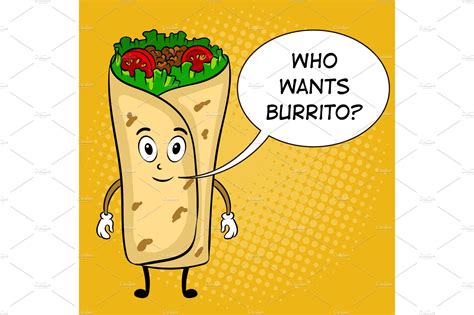 Burrito cartoon pop art vector illustration | Decorative Illustrations ...