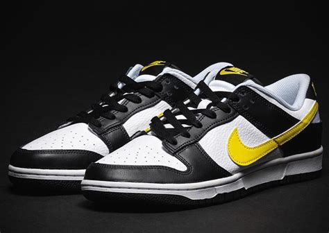 Yellow Branding Details Appear On This Black And White Nike Dunk Low ...