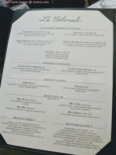 Menu at Le Colonial pub & bar, Atlanta