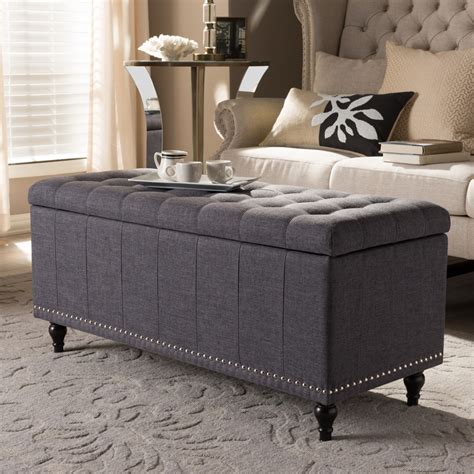 Baxton Studio Kaylee Modern Classic Dark Grey Fabric Upholstered Button-Tufting Storage Ottoman ...