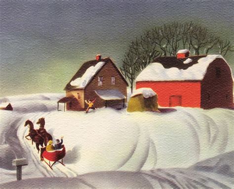 Christmas Illustration 39 - Horse drawn Sleigh on a Snowy Winter Landscape Painting by ...