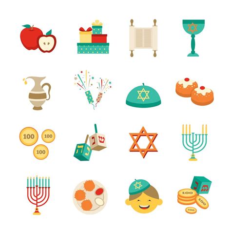 Symbols Of Hanukkah Icons Set 466010 Vector Art at Vecteezy