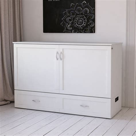 AFI Hamilton Queen Solid Wood Murphy Bed Chest with Built-In Charger in White | Cymax Business