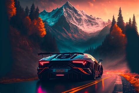 Lambo in the Mountains, Digital Art, Wallpaper - Etsy