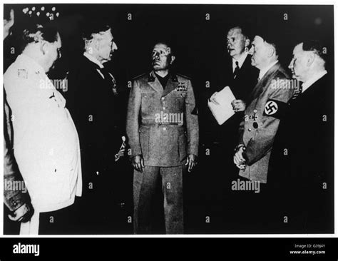 NEVILLE CHAMBERLAIN With Hitler and Mussolini at the Munich Conference ...