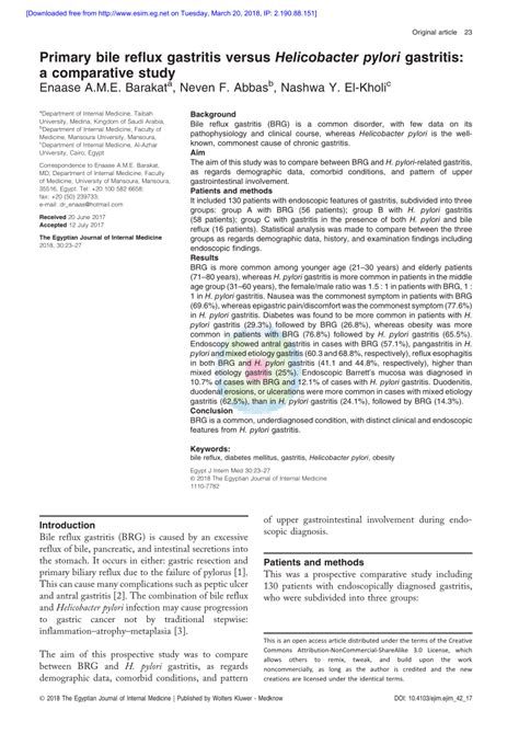 (PDF) Primary bile reflux gastritis versus Helicobacter pylori ...