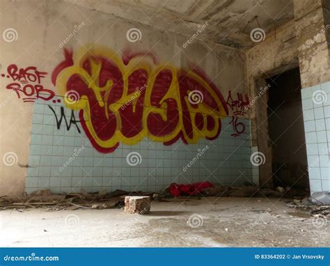 Graffiti in an Abandoned Building. Stock Photo - Image of barrier ...