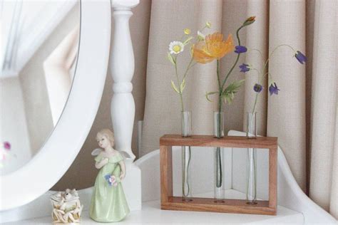 Glass & Wood Decor Wooden Plant Stand Artificial Flower in - Etsy