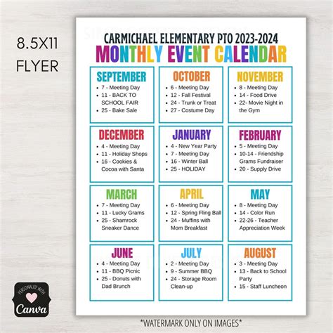 PTA Monthly Yearly Event Calendar – Simple Desert Designs