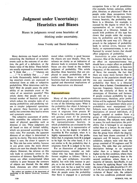 Judgment Under Uncertainty - Tversky and Kahneman, 1974 | PDF | Representativeness Heuristic ...