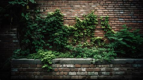 Growing Plants On Brick Wall Stock Jpeg Background, Brick Wall And ...