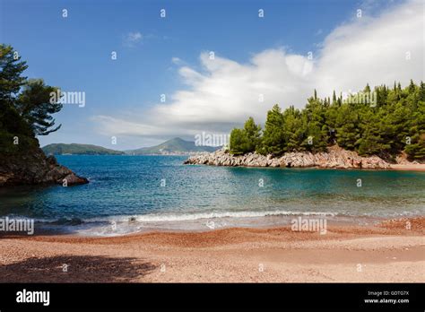 Queen's Beach, aka Kraljicina plaza, Sveti Stefan, Montenegro Stock ...