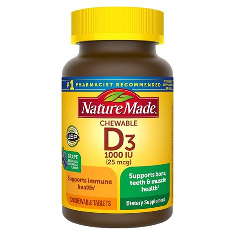 Nature Made Vitamin D3 1000 IU Dietary Supplement Adult Chewable Tablets | Walgreens