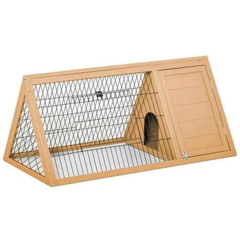 PawHut Yellow Wooden A-Frame Outdoor Animal Hutch with Outside Run ...