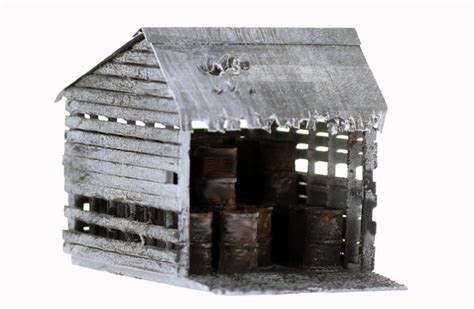 HO Scale Structure OIL DRUM Storage Shed, Loaded with Oil Drums, Finished Model