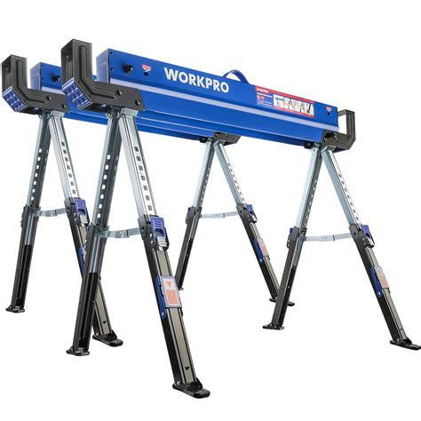 WORKPRO Folding Sawhorse, 2-Pack Adjustable Heavy Duty Saw Horse With 2x4 Support Arms, 3000 Lbs ...