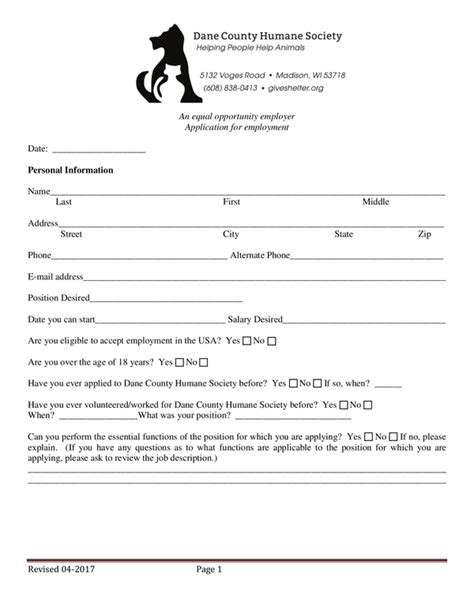 Fill - Free fillable Dane County Humane Society PDF forms