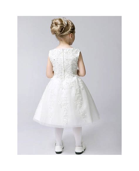 Short A Line Lace Tulle White Flower Girl Dress #EFS02 - GemGrace.com