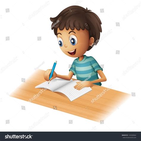 Illustration Boy Writing On White Background Stock Vector (Royalty Free ...