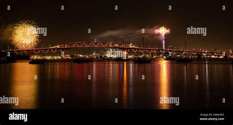 Auckland Sky Tower fireworks for New Year celebration with Harbour ...