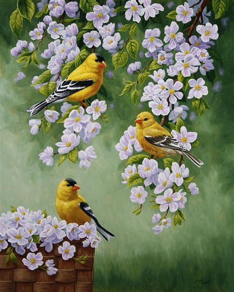 American Goldfinch Spring Painting by Crista Forest