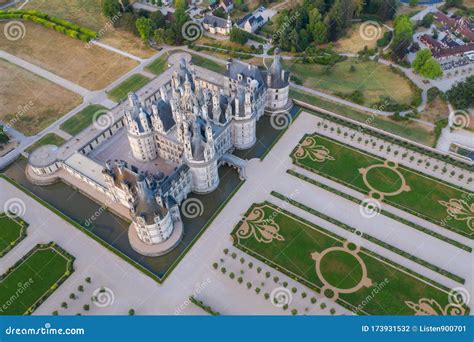 Aerial View of the Morning Landscapes in Chambord Castle, France Stock ...