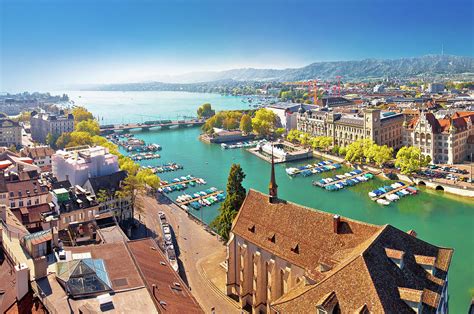 Zurich lake and Limmat river waterfront aerial panoramic view Photograph by Brch Photography