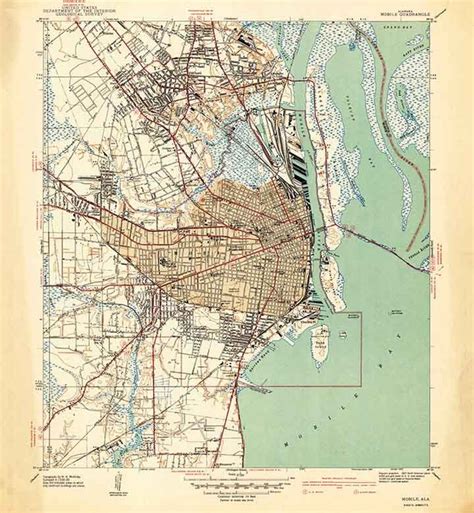 1940 Topo Map of Mobile Alabama Quadrangle - Etsy