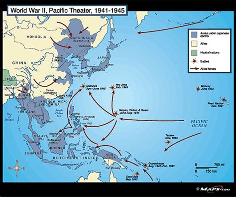 World War II, Pacific Theater Map, 1941-1945 by Maps.com from Maps.com -- World’s Largest Map Store.