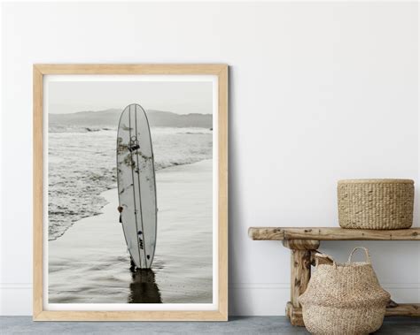 Surfboard on the Beach Black White Photo Printable Surf Wall - Etsy