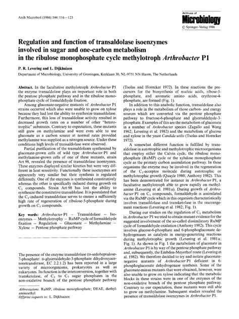 (PDF) Regulation and function of transaldolase isoenzymes involved in ...