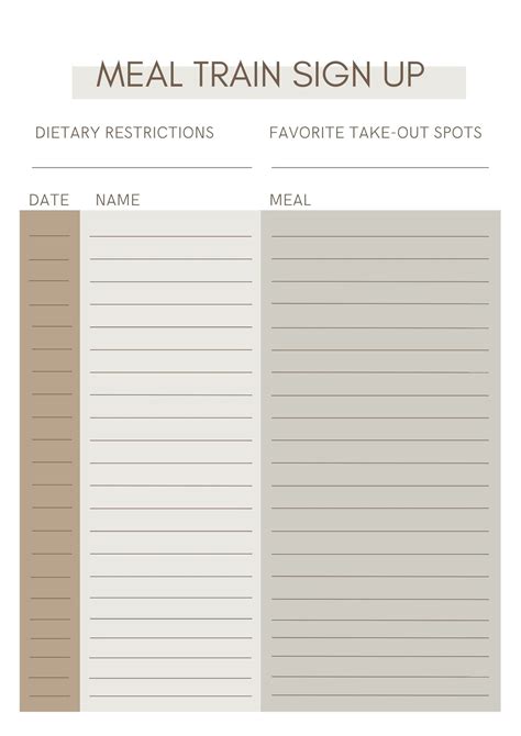 Meal Train Sign-up Template, Digital Download, Meal Train PDF - Etsy