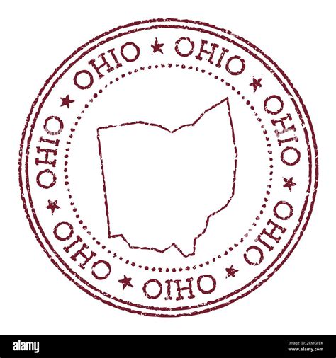 Ohio round rubber stamp with us state map. Vintage red passport stamp ...