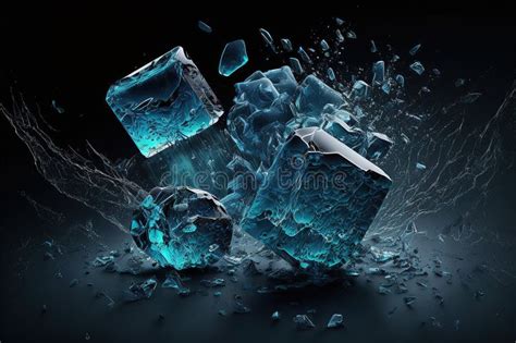 Broken and Shattered Blue Ice Cubes on Dark Background. Generative AI ...