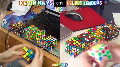 2x2 - 7x7 Rubik's Cube World Record Race Kevin Hays VS Feliks Zemdegs - YouTube