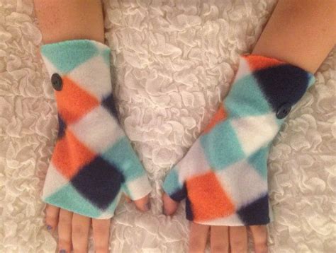 Fleece Fingerless Gloves / Kids / Argyle | Etsy | Hand warmers ...