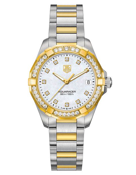 Tag Heuer Ladies Aquaracer Two-Tone Watch With Diamond Bezel in Silver ...