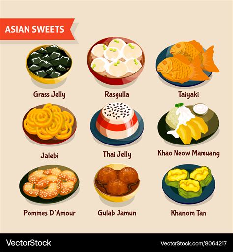 Asian sweets set Royalty Free Vector Image - VectorStock