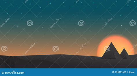 Desert Night Colorful. Pyramid in Desert at Night and Star Stock Vector - Illustration of blue ...