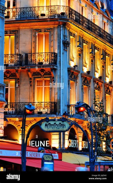 Paris by night on famous Boulevard Saint-Michel near Latin Quarter Stock Photo - Alamy