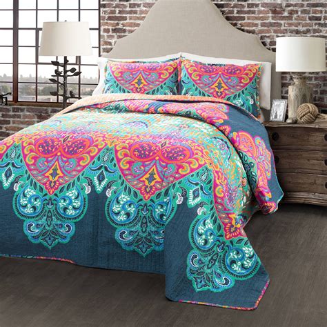 Lush Decor Boho Chic Colorful Suzani Cotton Reversible Quilt, Full ...