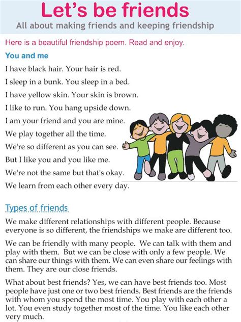 Let’s be friends--Make and keep friends. | Reading comprehension lessons, English lessons for ...