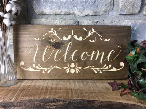 Welcome Sign Wood Welcome Sign for Wall Carved 9x19 Script Wedding ...