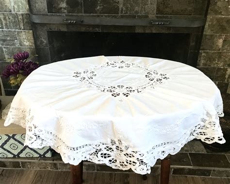 Vintage Cutwork Tablecloth Embroidered White Tablecloth for | Etsy ...
