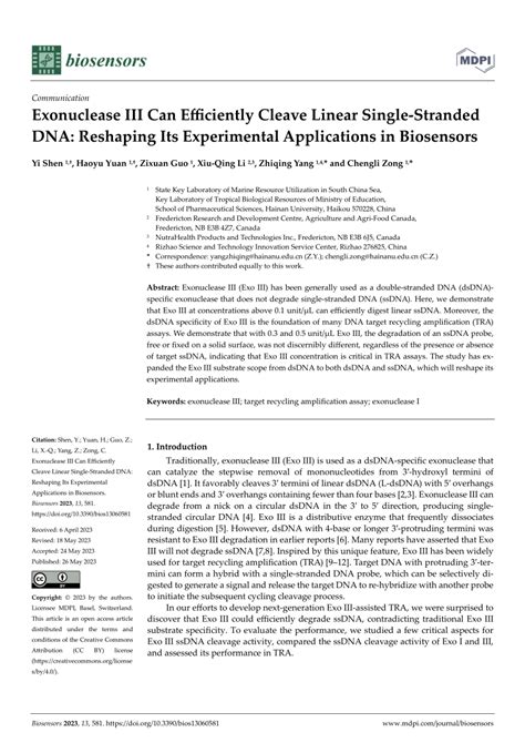 (PDF) Exonuclease III Can Efficiently Cleave Linear Single-Stranded DNA: Reshaping Its ...