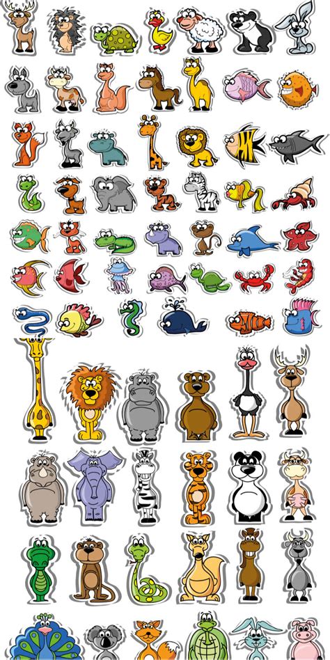 Funny cartoon animals sticker vector – Free Download | VectorPicFree