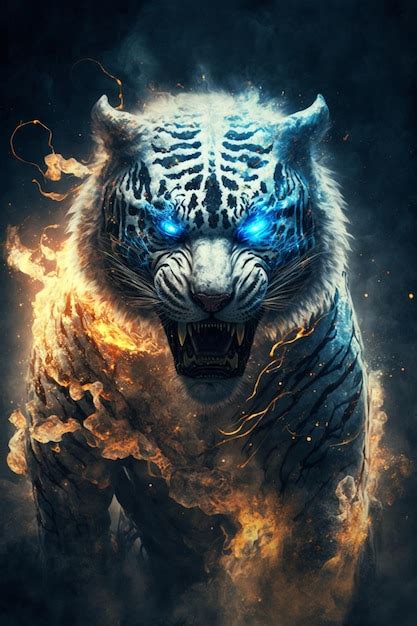 Premium Photo | Close up of a white tiger with blue eyes generative ai